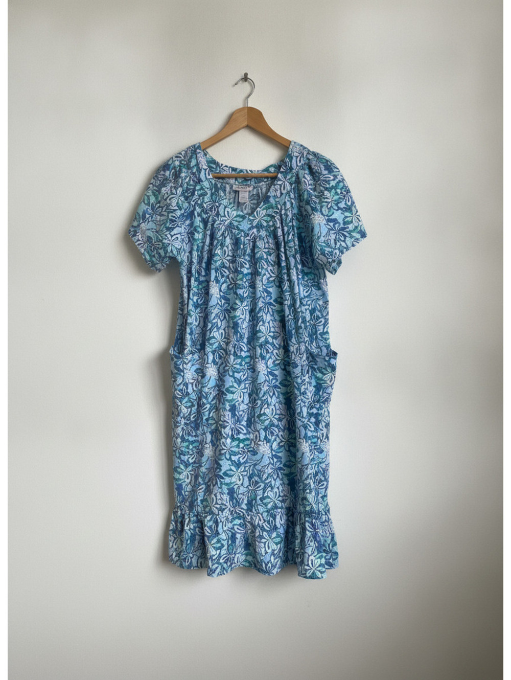 Anthony Richards vintage muumuu mumu house dress large Blue Floral Pockets